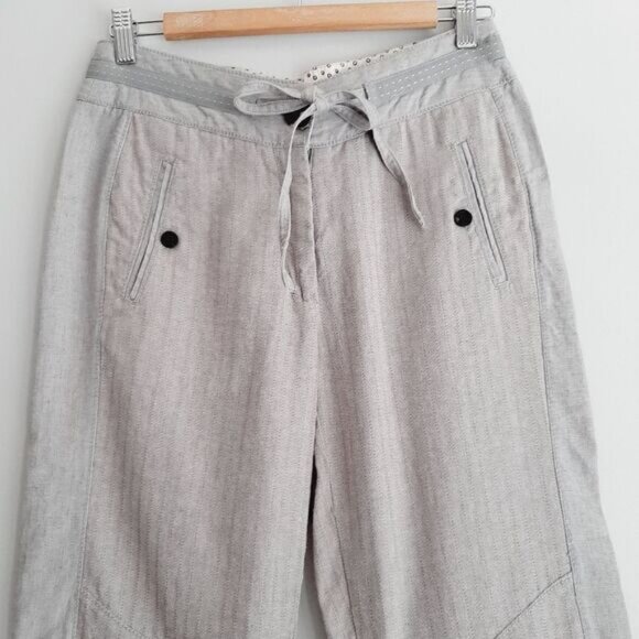 SOLOLA Linen Cotton Blend Capri Pants Drawstring Waist Long Shorts Grey Sz 6 - Picture 2 of 13